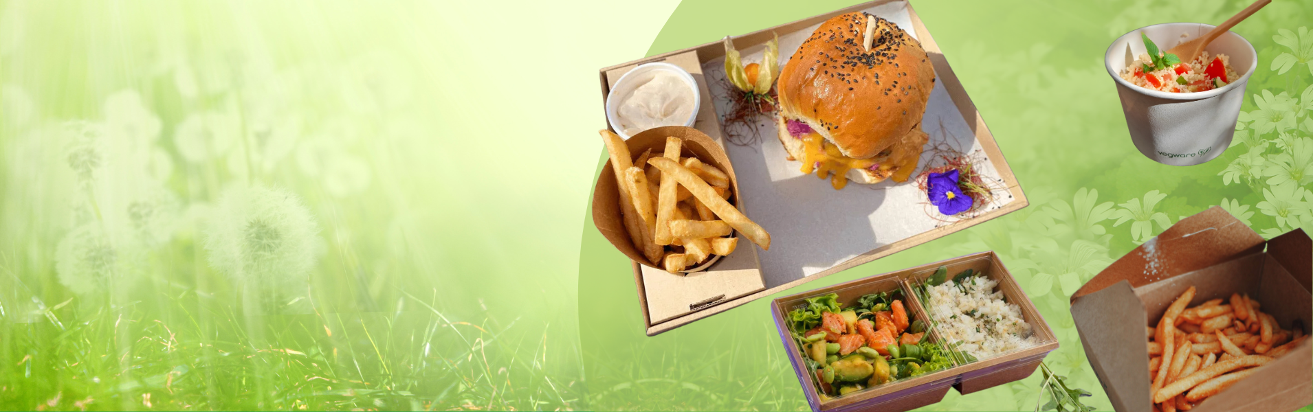 Street food csomagolóanyagok tavaszi háttérrel