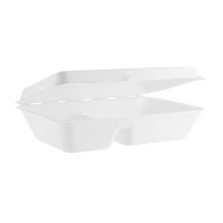 9 x 6in two compartment bagasse clamshell