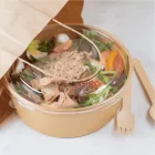 Lebomló salátás doboz, papír+PLA, 750 ml, kraft, prémium I 50 db/cs
