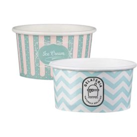   Fagyis tégely, papír és PE, 150 ml, zöld/rózsaszín | 50 db/csomag