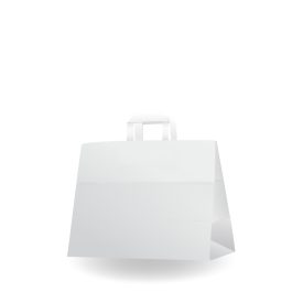   Környezetbarát szalagfüles papírtáska, újrahasznosítható, fehér, széles, nagy | 250 db/doboz