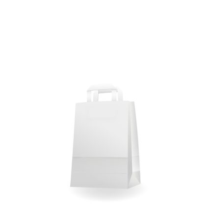 Környezetbarát szalagfüles papírtáska, fehér, újrahasznosítható | 250 db/doboz