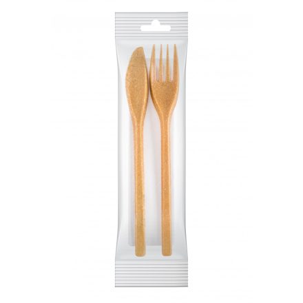 Reusable and recyclable knife and fork kit, wrapped