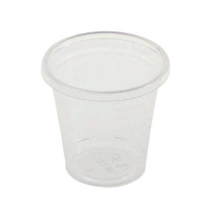 PLA röviditalos pohár kalibrációs jel nélkül, átlátszó (o 4,5 cm; 0,3 dl)