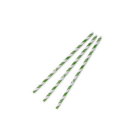 Standard green stripe 6mm paper straw, 7.8in