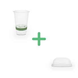   2,5 dl keskeny PLA-pohár, Ø 76 mm + 76 mm íves PLA-tető szívószálnyílással szettben