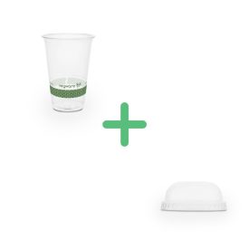   2,5 dl keskeny PLA-pohár, Ø 76 mm + 76 mm íves PLA-tető nyílás nélkül szettben I 50db/csomag