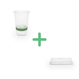   2,5 dl keskeny PLA-pohár, Ø 76 mm + 76 mm lapos PLA-tető szívószálnyílással szettben I 50db/csomag