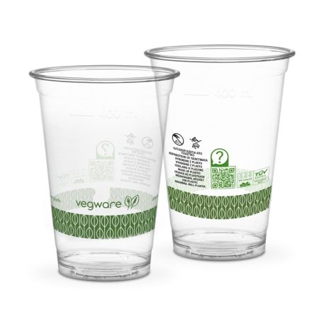 PLA pohár, standard, 4,5 dl, 400ml szintjelzéssel, piktogrammal, hideg italokhoz