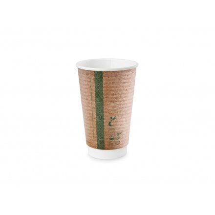 Lebomló teás pohár, papír és PLA, 4,5 dl, dupla falú, barna | 20 db/csomag