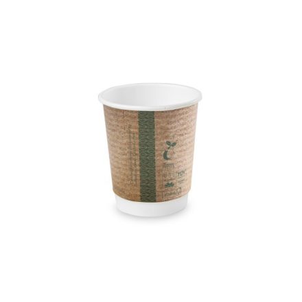 Lebomló kávés pohár, papír és PLA, 2,3 dl, dupla falú, barna | 25 db/csomag