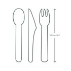 Lebomló evőeszköz készlet, fa, 16,5 cm kés, villa, kanál és szalvéta, papír tasakban - 50 db/csomag