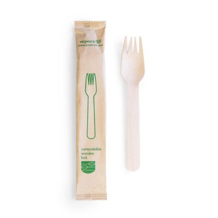 Compostable wooden fork, wrapped